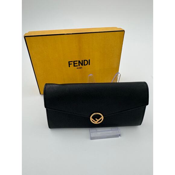 Fendi Black Saffiano Leather Continental Wallet w/Gold Logo Hardware w/Box & COA - Picture 7 of 8